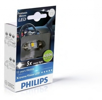 128584000KX1 PHILIPS - Лампа вспомогат. освещения T10,5x38 12V SV8.5-8 (10,5x38) Vision LED 4 000 K( ) (Фото 1)