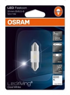6431CW OSRAM - Лампа вспомогат. освещения C5W 12V 0,5W SV8.5-8.5 6000K 1шт.blister ( ) (Фото 1)
