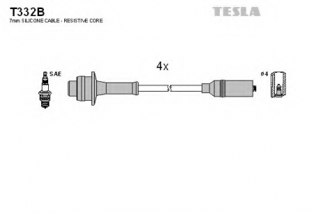 T332B TESLA - Комплект кабелiв запалювання (Фото 1)
