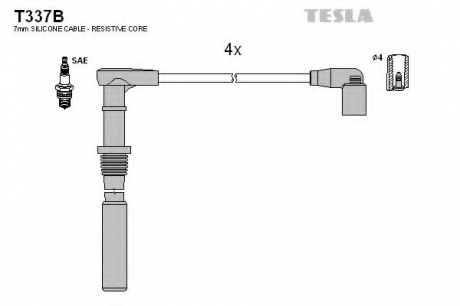 T337B TESLA - Комплект кабелiв запалювання (Фото 1)