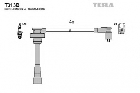 T313B TESLA - Комплект проводов зажигания (Фото 1)