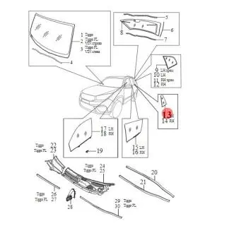 Стекло двери заднее левое (глухое) T11 CHERY T11-6203041