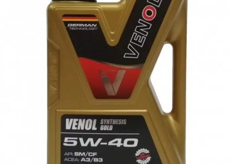 290065-VENOL Venol - Моторное масло 5W40  Gold Synthesis 1 литра SAE API: SM/CF ACEA A3/B3/B4 (Фото 1)