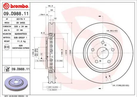 Диск тормозной передний TOYOTA BZ4X BREMBO 435120R070